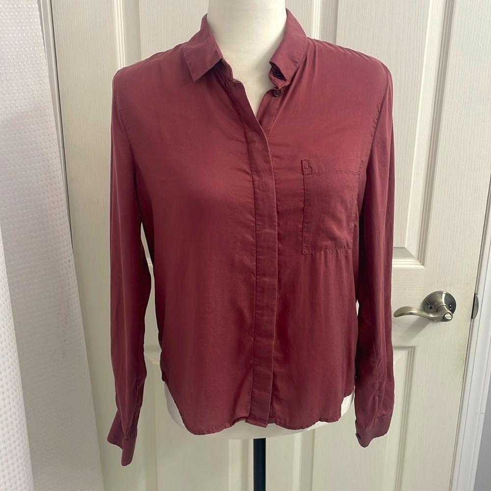 Frank & Oak Dusty Rose Button Down Shirt Long Sleeve Button Cuff Pocket Size S